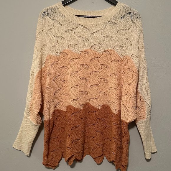 143 Story by Line Up Women's 3 Tone Colorblock Scallop Knit Sweater Size Medium - Picture 1 of 16